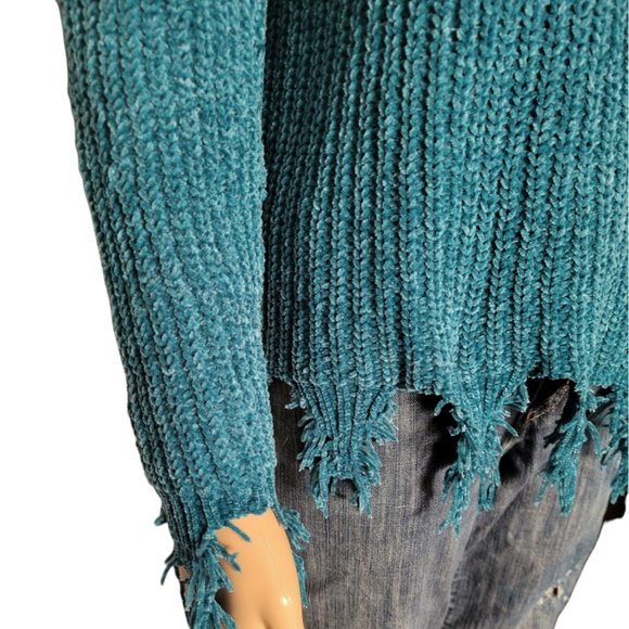 BRAVE SOUL LONDON Shredded and distressed knitwear Cardigan Boho Teal SZ … - Picture 3 of 5